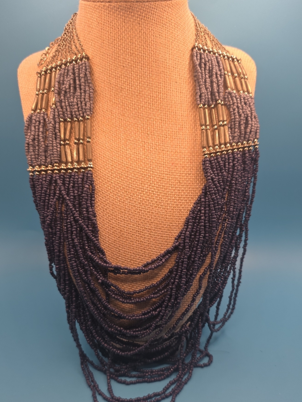 Multi-Strand Purple Beaded Statement Necklace